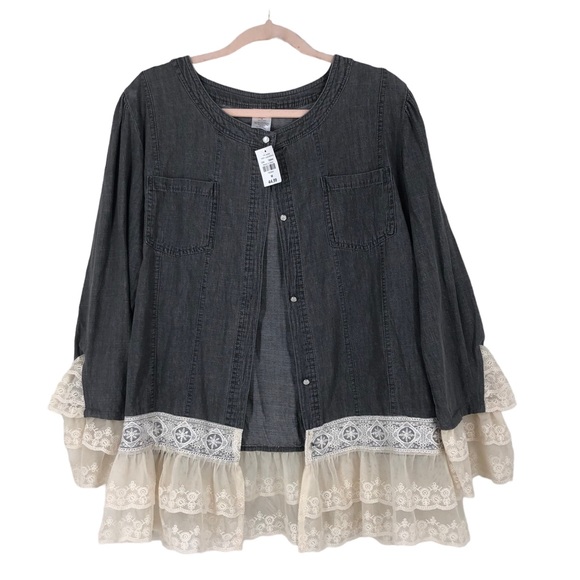 NWT Ladies Victorian Style Shacket w/Ruffle Lace Cuffs and Hem, Button Up Top M - Picture 1 of 7